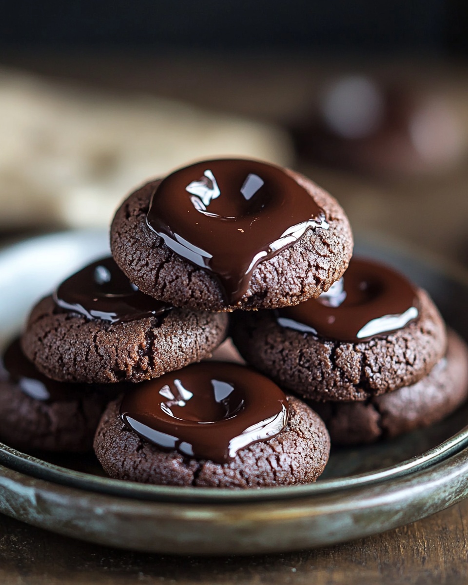 Rich & Chewy Chocolate Thumbprint Cookies with Velvety Chocolate Ganache