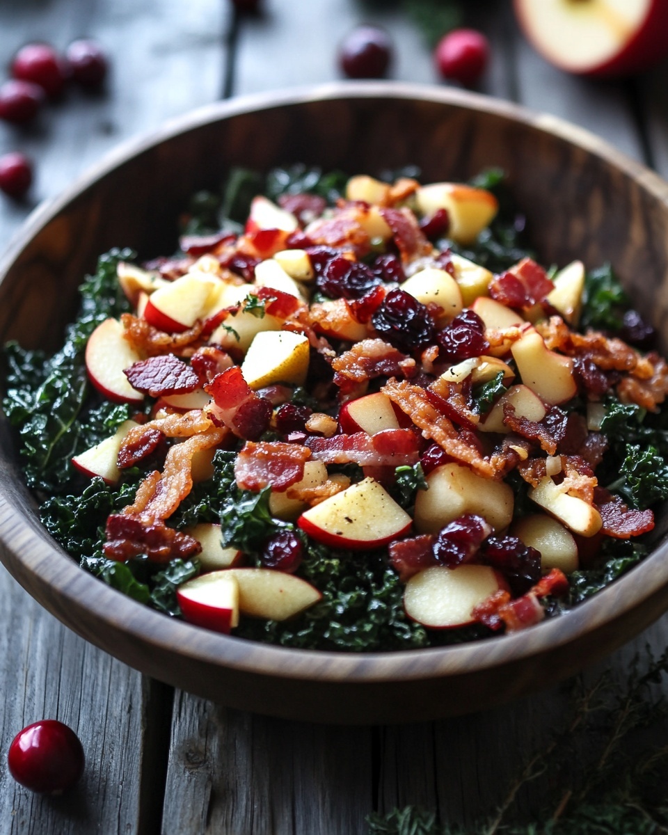 Autumn Harvest Kale Salad with Apple, Cranberry & Smoky Bacon