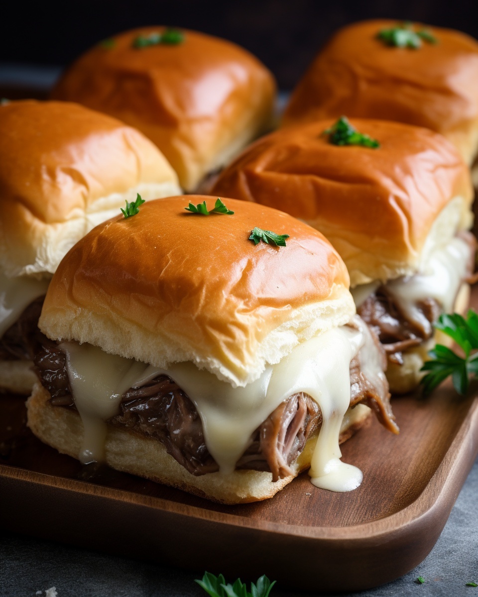 Easy French Dip Squares Recipe (Cheesy Baked Roast Beef Sliders)