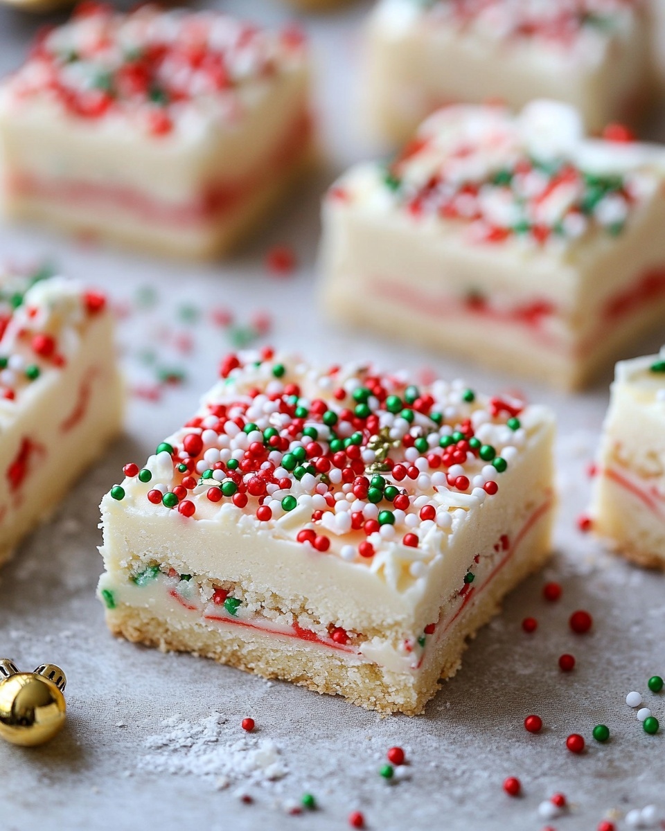 Festive Christmas Sugar Cookie Bars with Frosting & Sprinkles