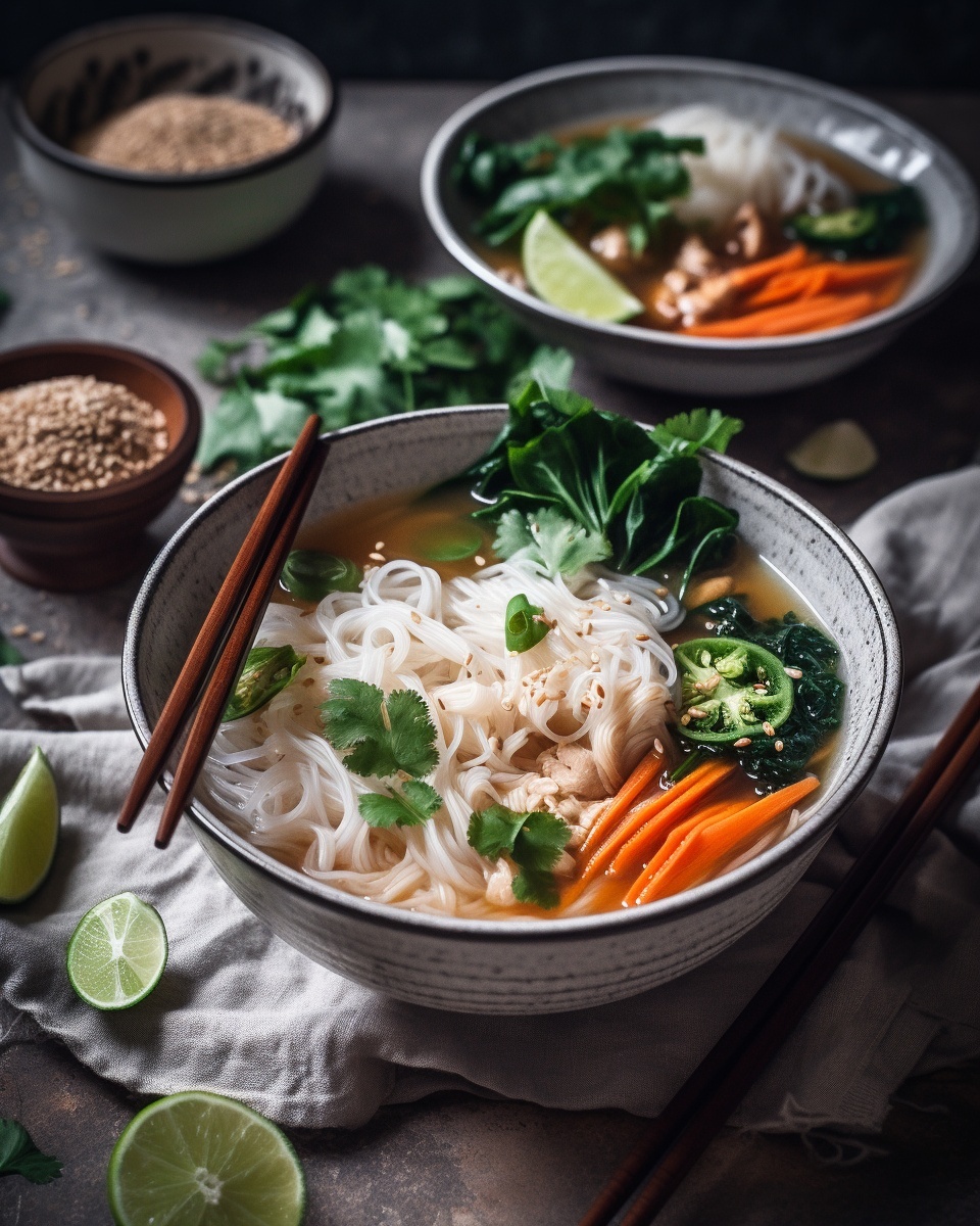 Immune-Boosting Ginger Garlic Broth with Rice Noodles