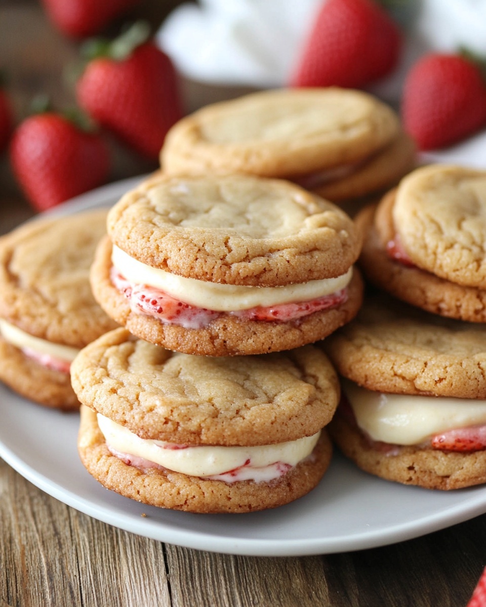 Soft & Chewy Strawberry Cheesecake Cookies with Vanilla Filling