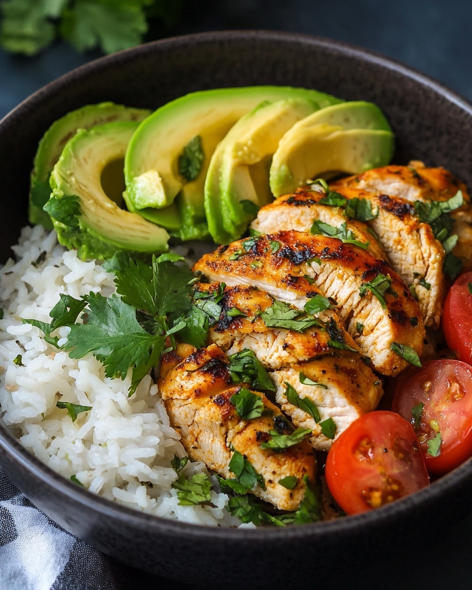 Zesty Cilantro Lime Chicken with Avocado and Jasmine Rice