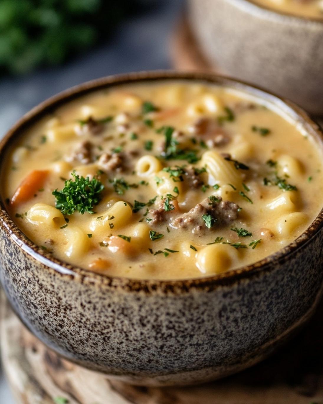 Creamy Mac Cheese Burger Soup Recipe 1