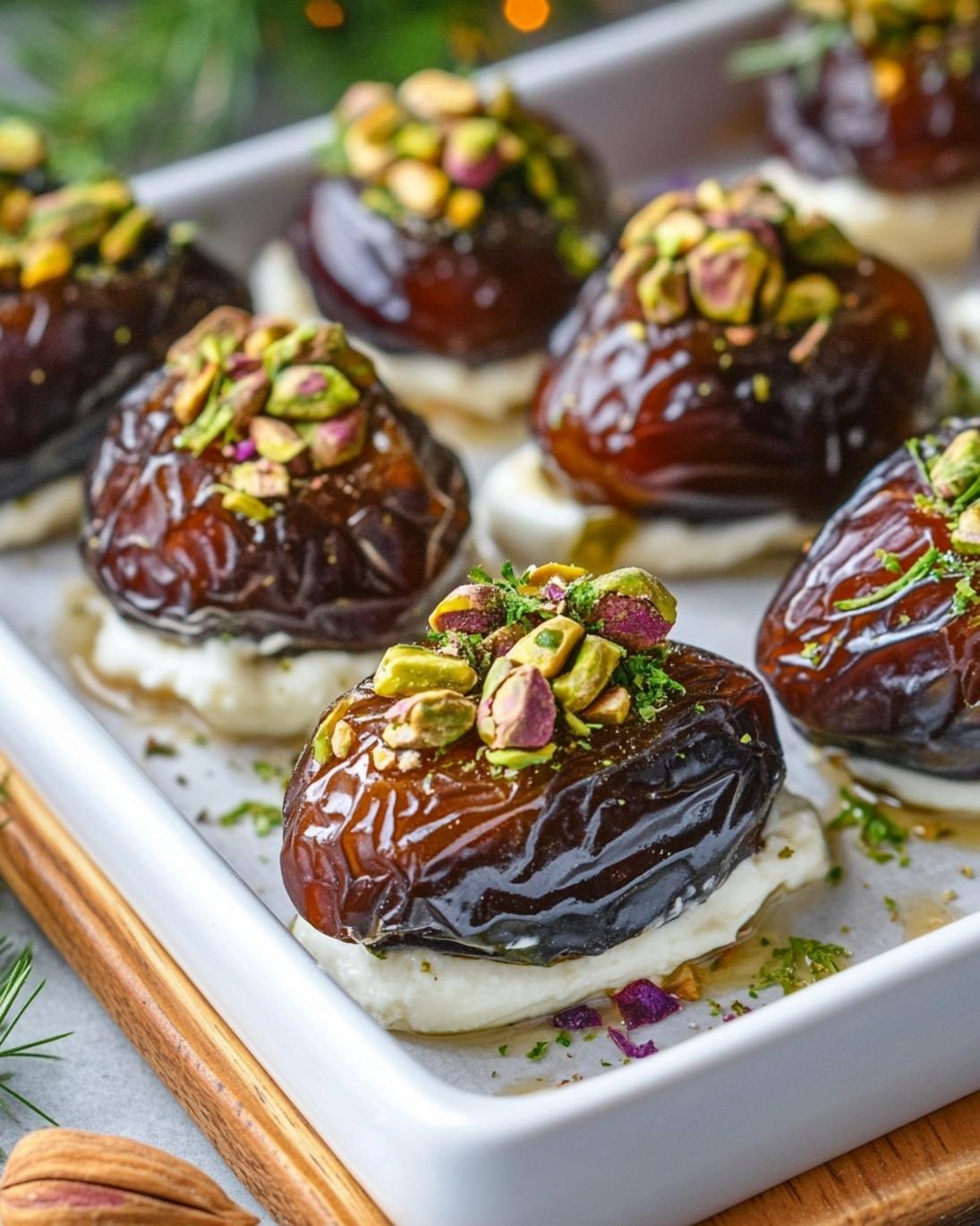 Festive Christmas Stuffed Dates with Cream Cheese and Pistachios 3